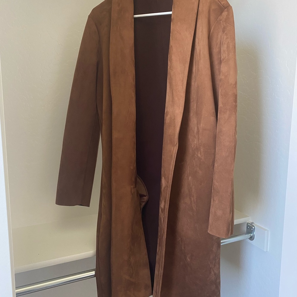 T Tahari Faux Leather Drape Front Jacket